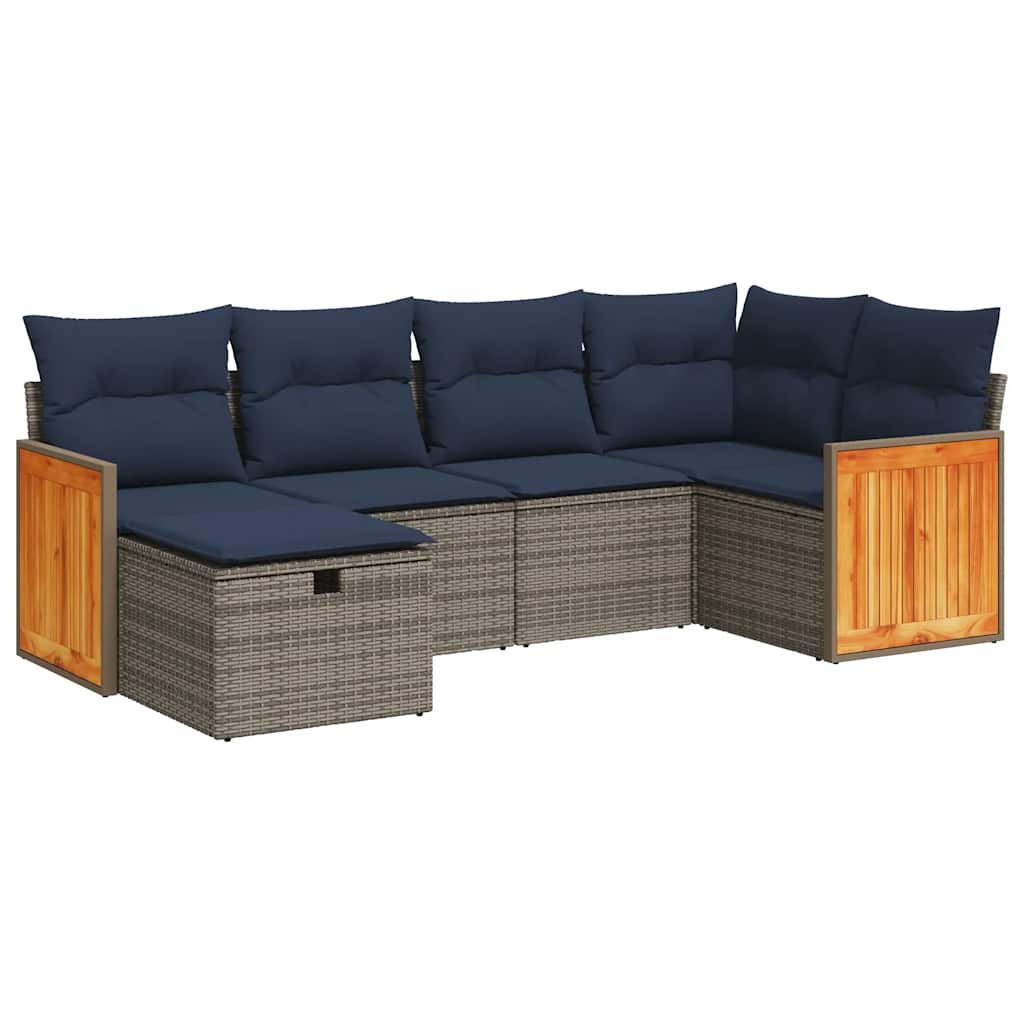Set Divano da Giardino 6 pz con Cuscini Grigio in Polyrattan