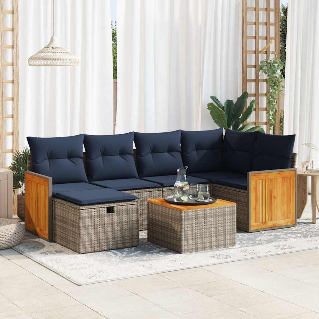 Set Divani da Giardino 7 pz con Cuscini Grigio in Polyrattan