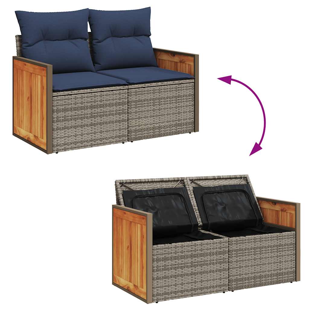 Set Divani da Giardino 7 pz con Cuscini Grigio in Polyrattan