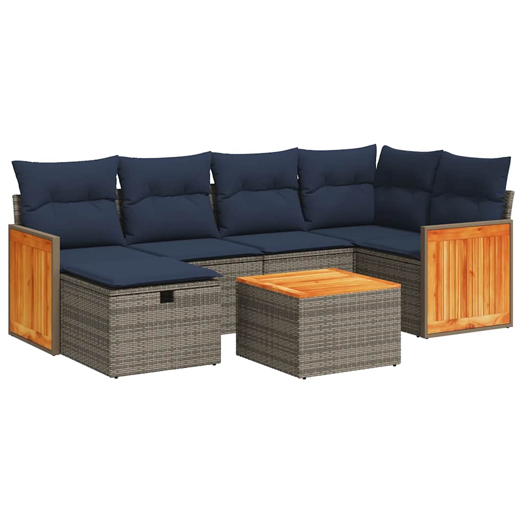 Set Divani da Giardino 7 pz con Cuscini Grigio in Polyrattan