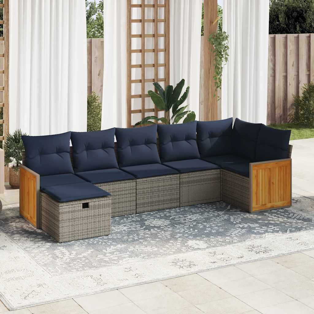 Set Divani da Giardino 7 pz con Cuscini Grigio in Polyrattan
