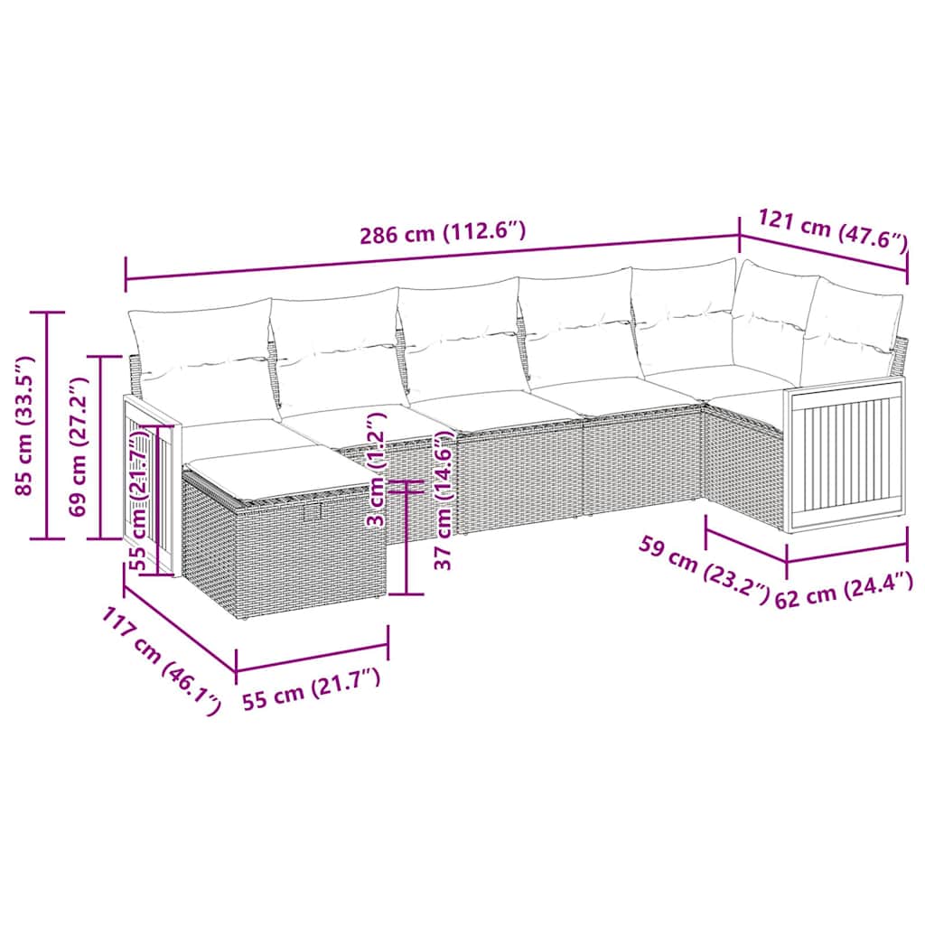 Set Divani da Giardino 7 pz con Cuscini Grigio in Polyrattan