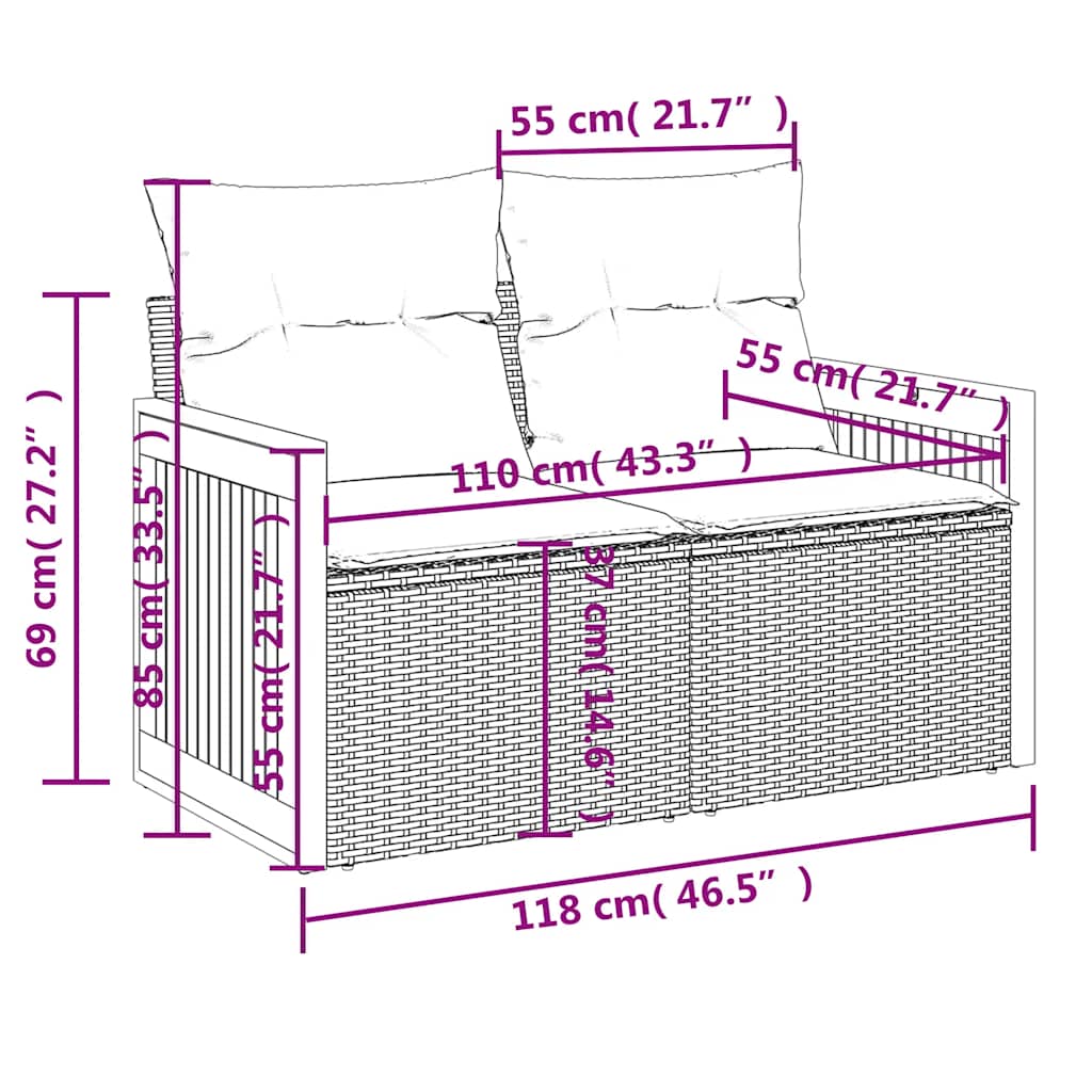 Set Divani da Giardino 7 pz con Cuscini Grigio in Polyrattan