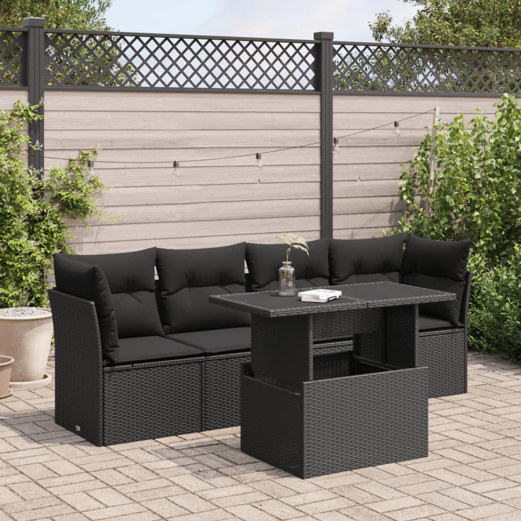 Set Divani da Giardino 5 pz con Cuscini in Polyrattan Nero