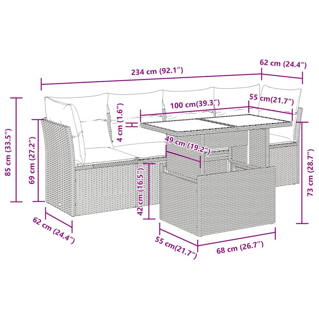 Set Divani da Giardino 5 pz con Cuscini in Polyrattan Nero