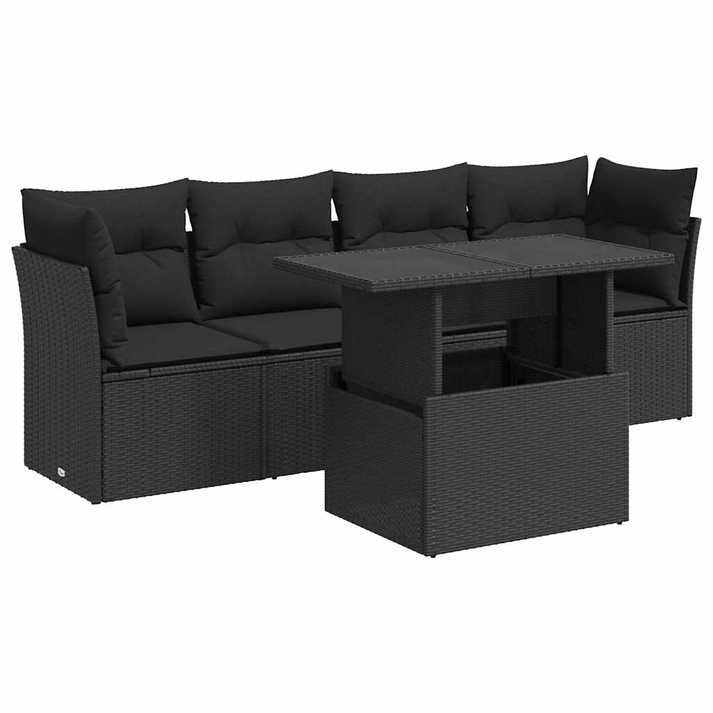Set Divani da Giardino 5 pz con Cuscini in Polyrattan Nero