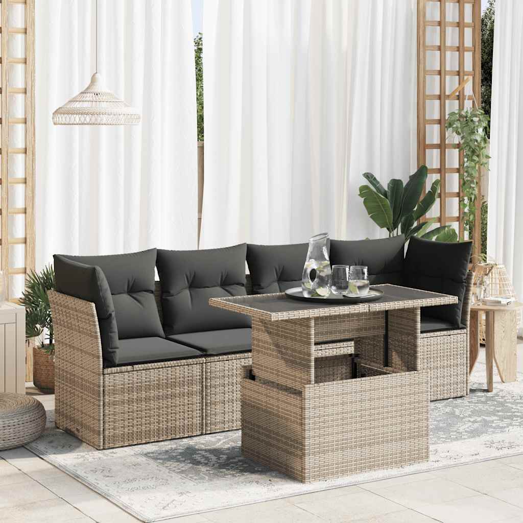 Set Divano da Giardino 5 pz con Cuscini Grigio in Polyrattan