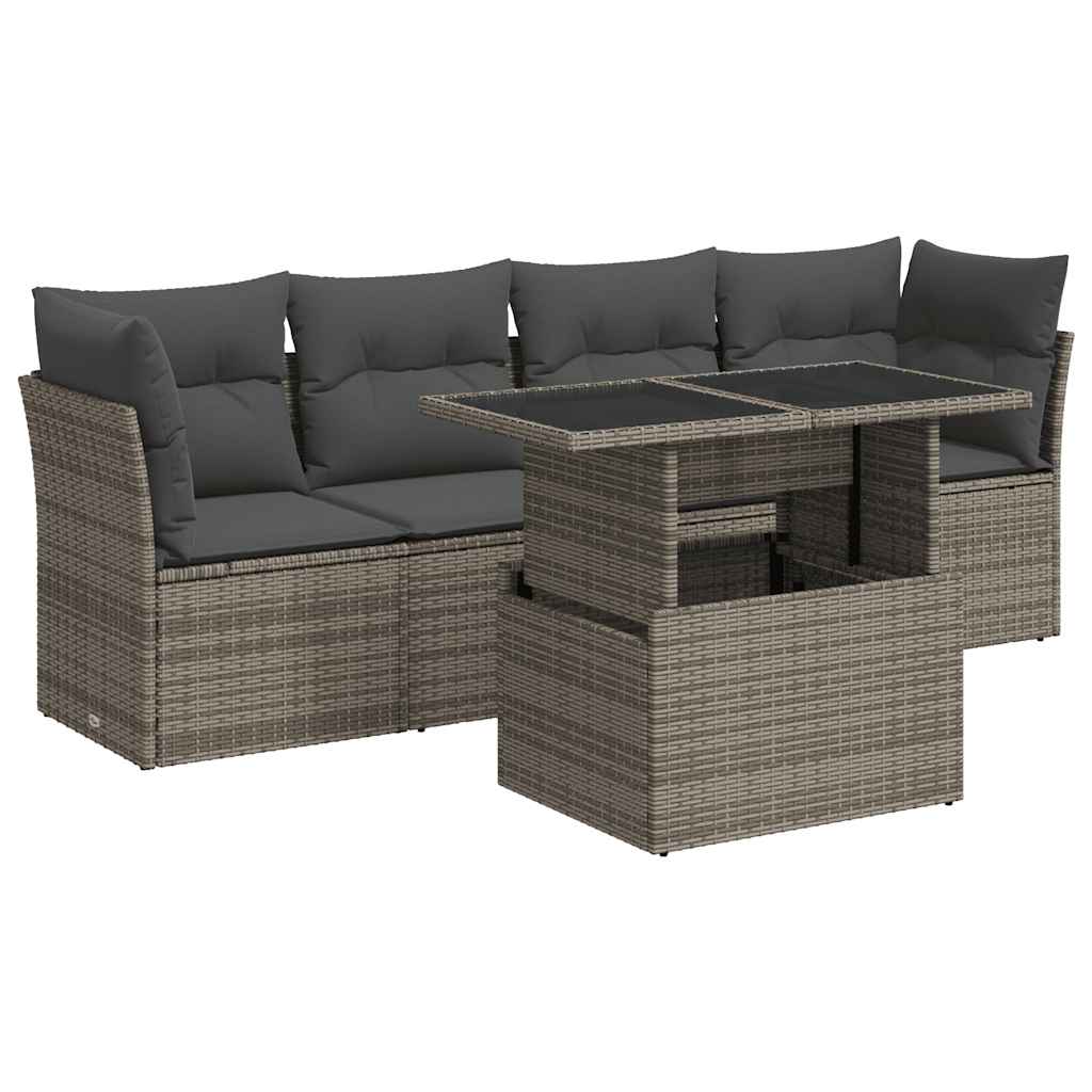 Set Divano da Giardino 5 pz con Cuscini Grigio in Polyrattan