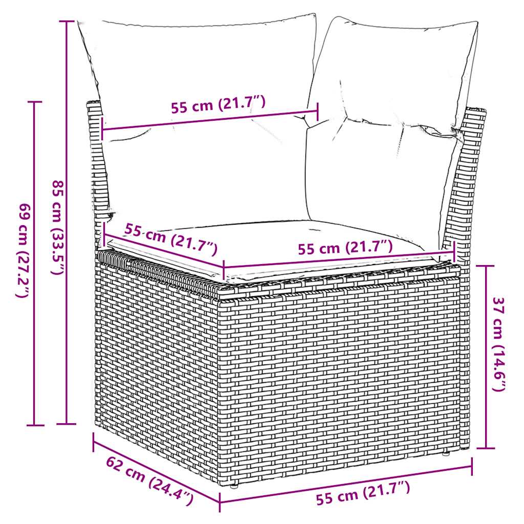 Set Divano da Giardino 5 pz Cuscini Marrone Polyrattan e Acacia