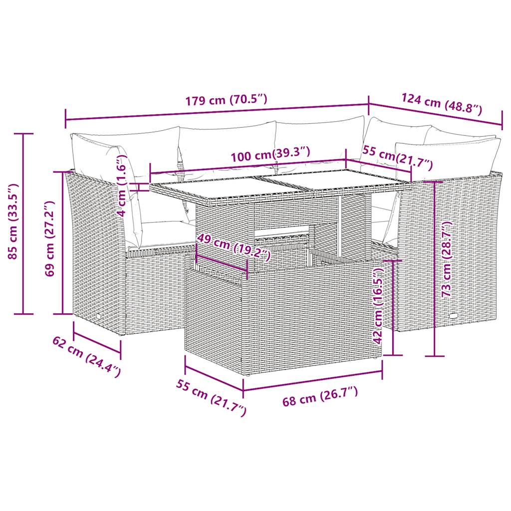 Set Divani da Giardino 5 pz con Cuscini in Polyrattan Nero
