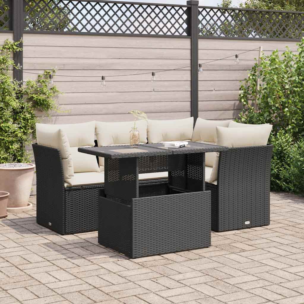 Set Divani da Giardino 5 pz con Cuscini in Polyrattan Nero