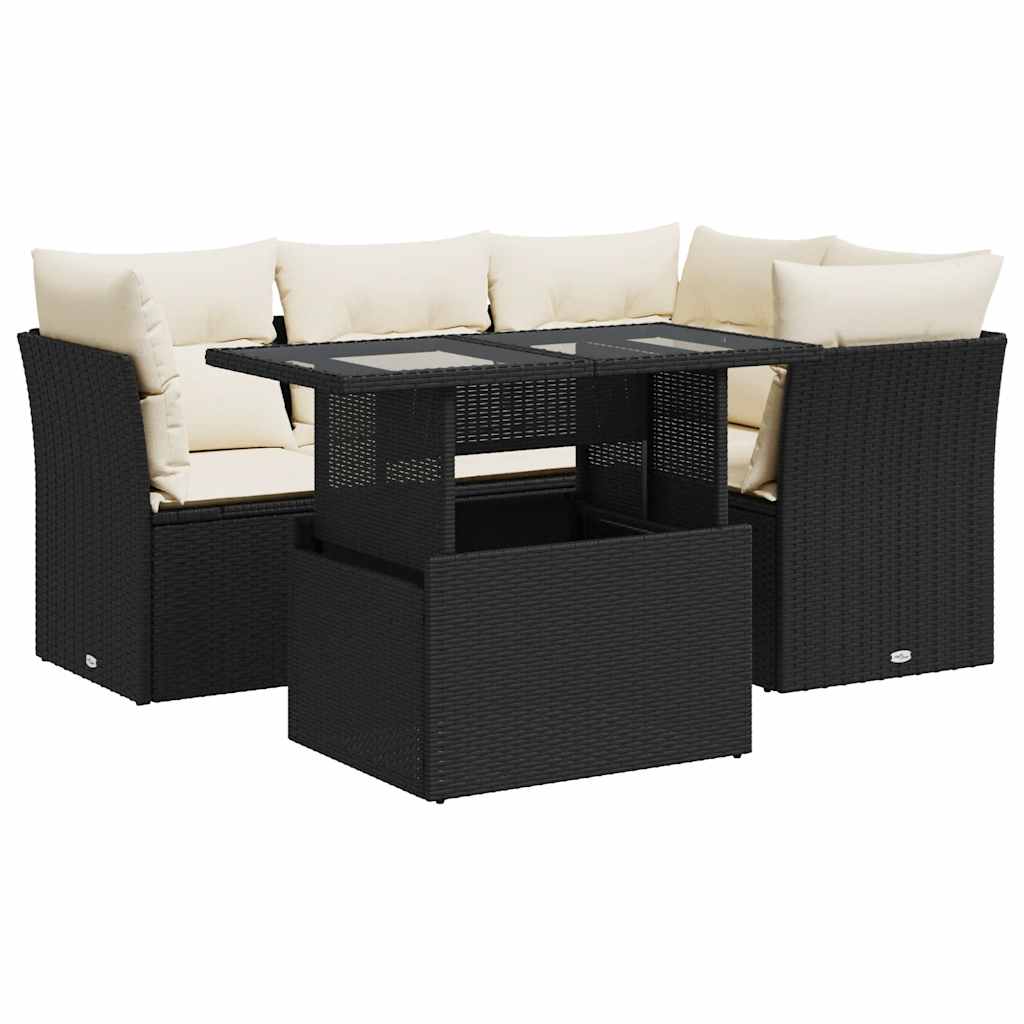 Set Divani da Giardino 5 pz con Cuscini in Polyrattan Nero
