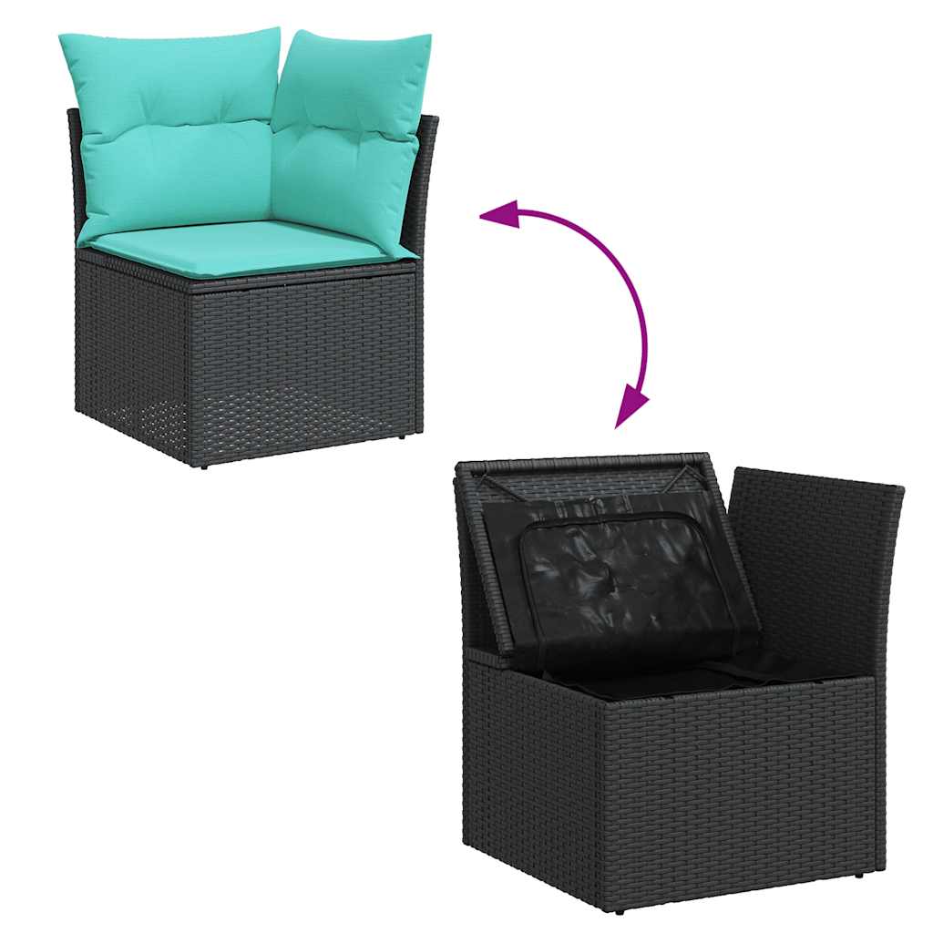 Set Divani da Giardino 5 pz con Cuscini Nero Polyrattan Acacia