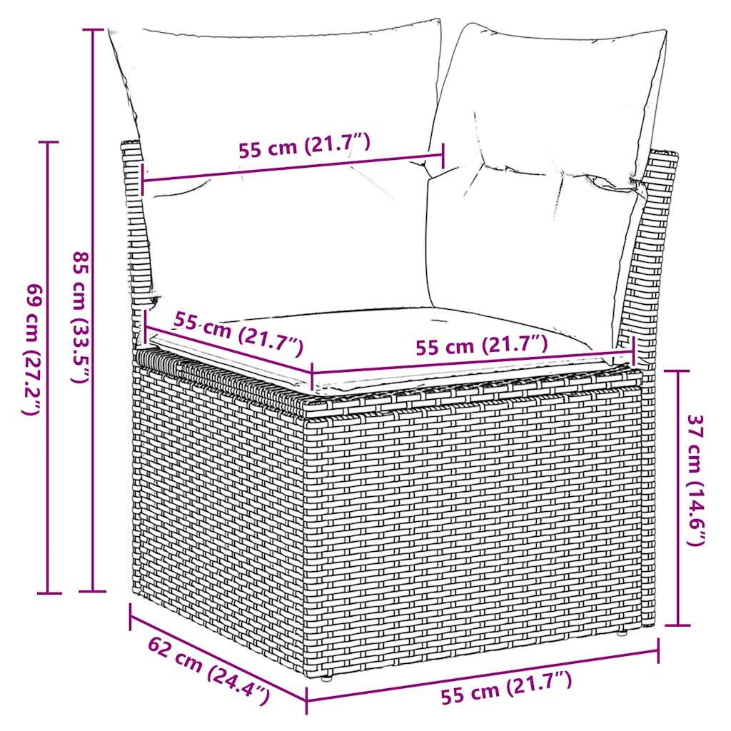 Set Divano da Giardino 5 pz Cuscini Marrone Polyrattan e Acacia