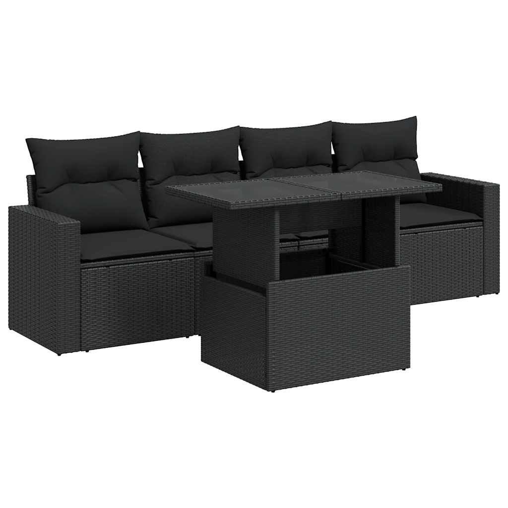 Set Divani da Giardino 5 pz con Cuscini in Polyrattan Nero
