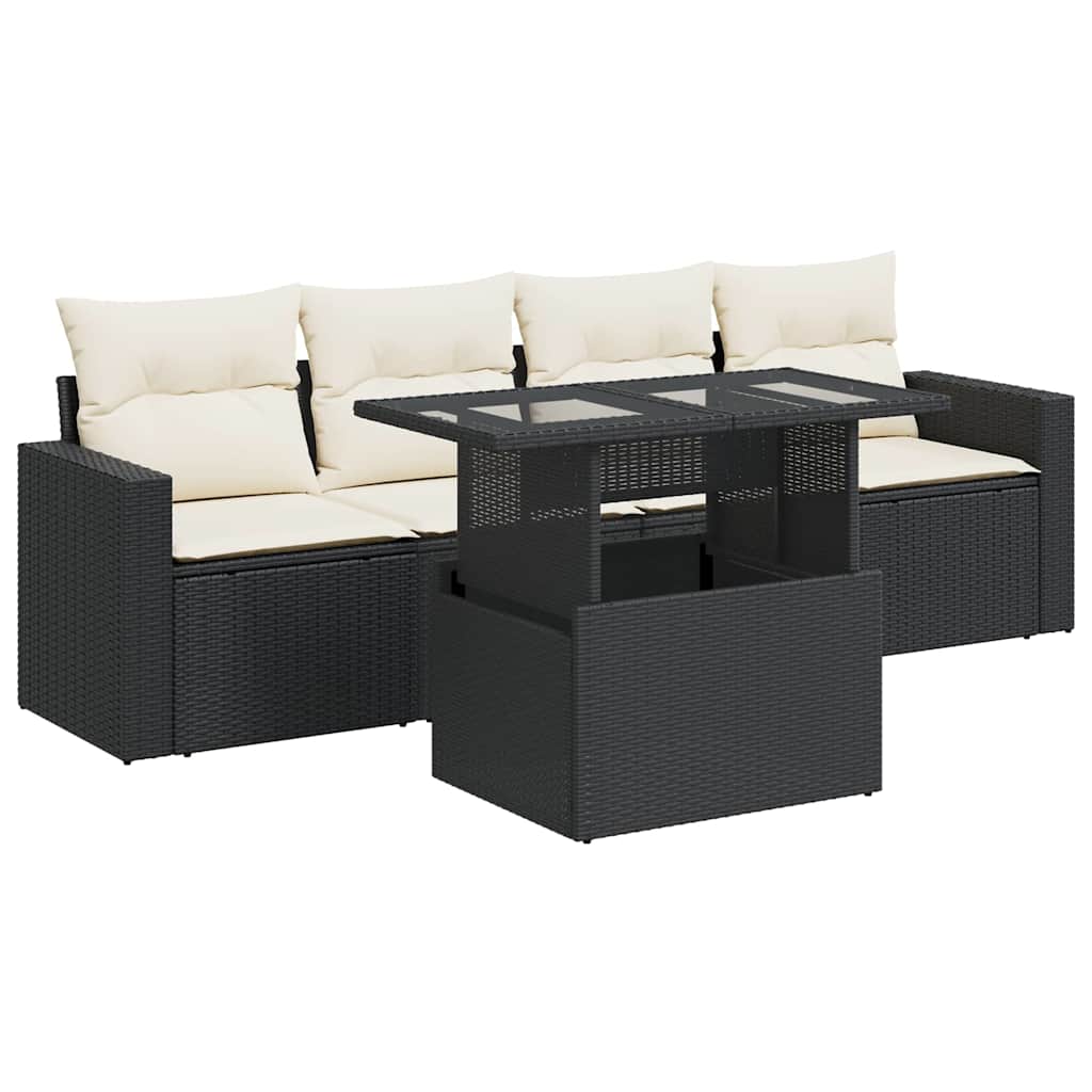 Set Divani da Giardino 5 pz con Cuscini in Polyrattan Nero