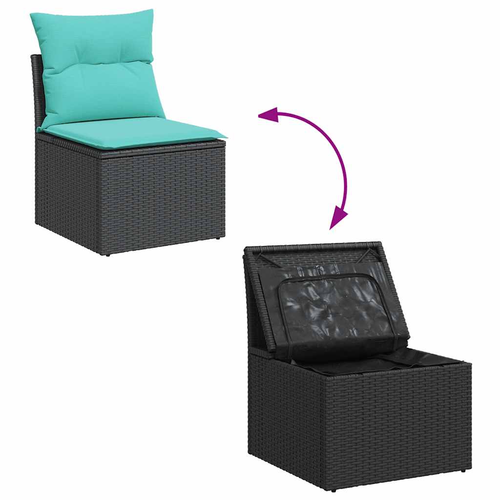 Set Divani da Giardino 5 pz con Cuscini Nero Polyrattan Acacia