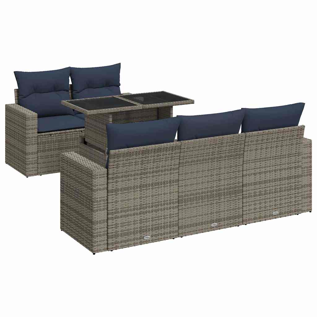 Set Divano da Giardino 6pz con Cuscini Grigio Polyrattan Acacia