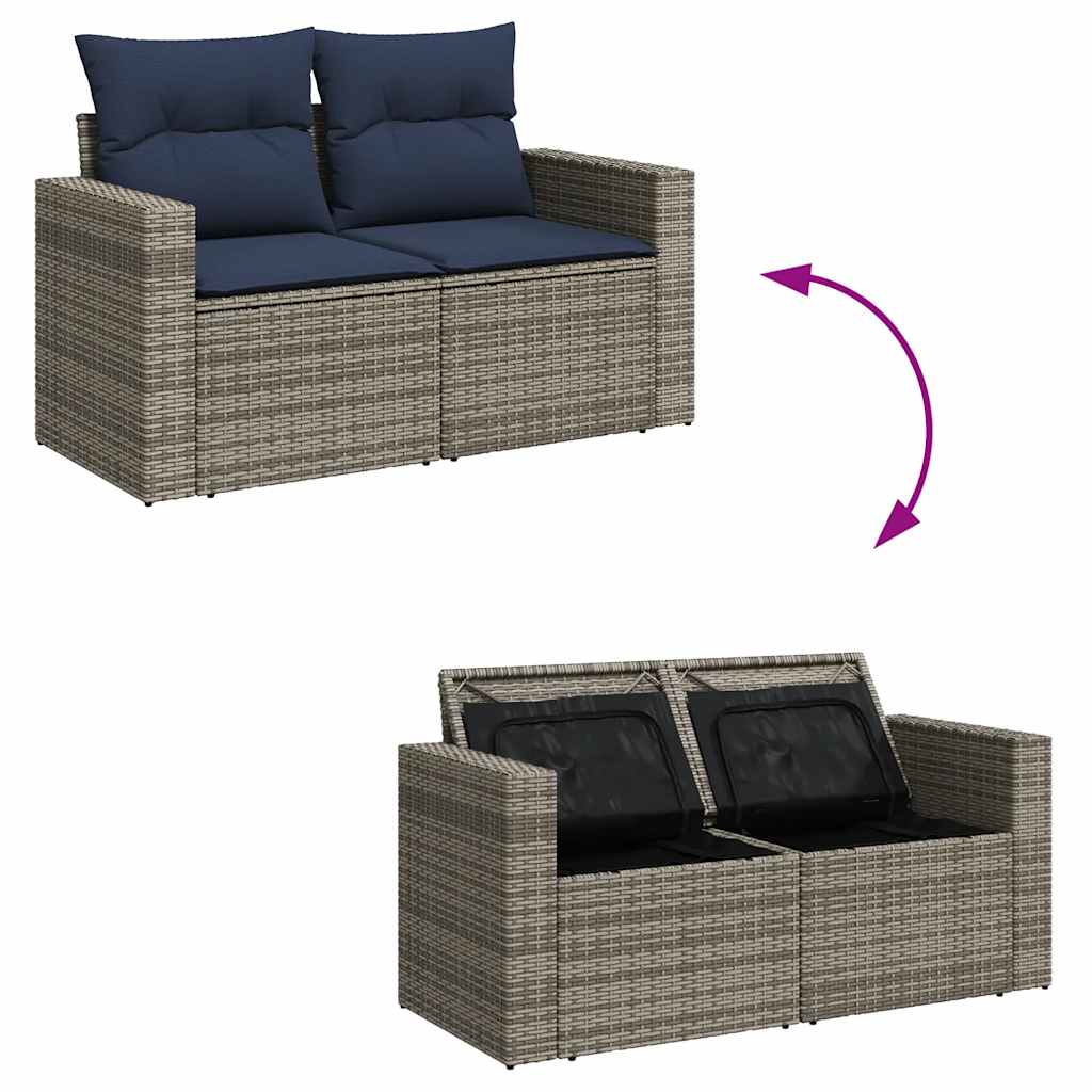 Set Divano da Giardino 6pz con Cuscini Grigio Polyrattan Acacia