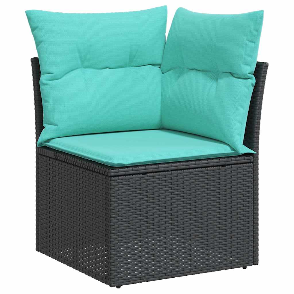 Set Divani da Giardino 5 pz con Cuscini Nero Polyrattan Acacia