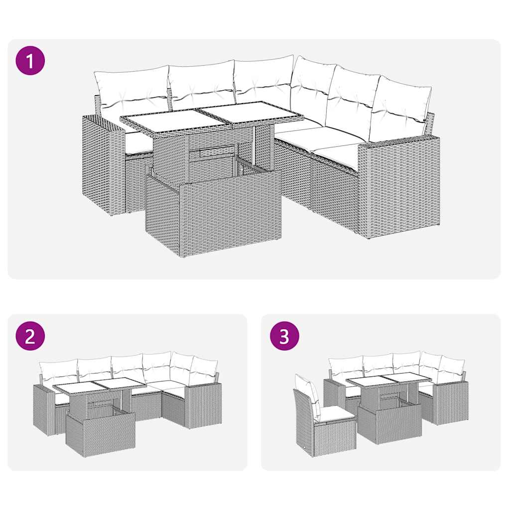 Set Divano da Giardino 6pz con Cuscini Grigio Polyrattan Acacia