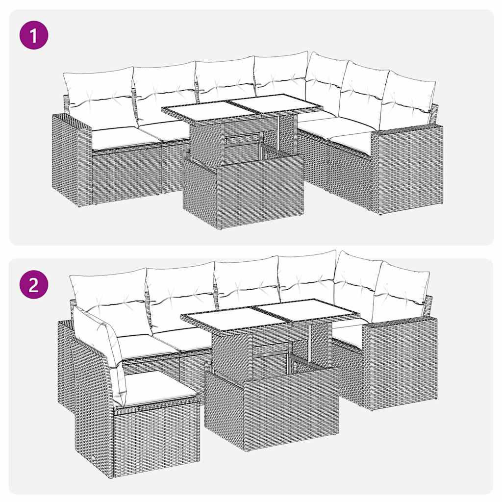 Set Divani da Giardino 7pz con Cuscini Grigio Polyrattan Acacia