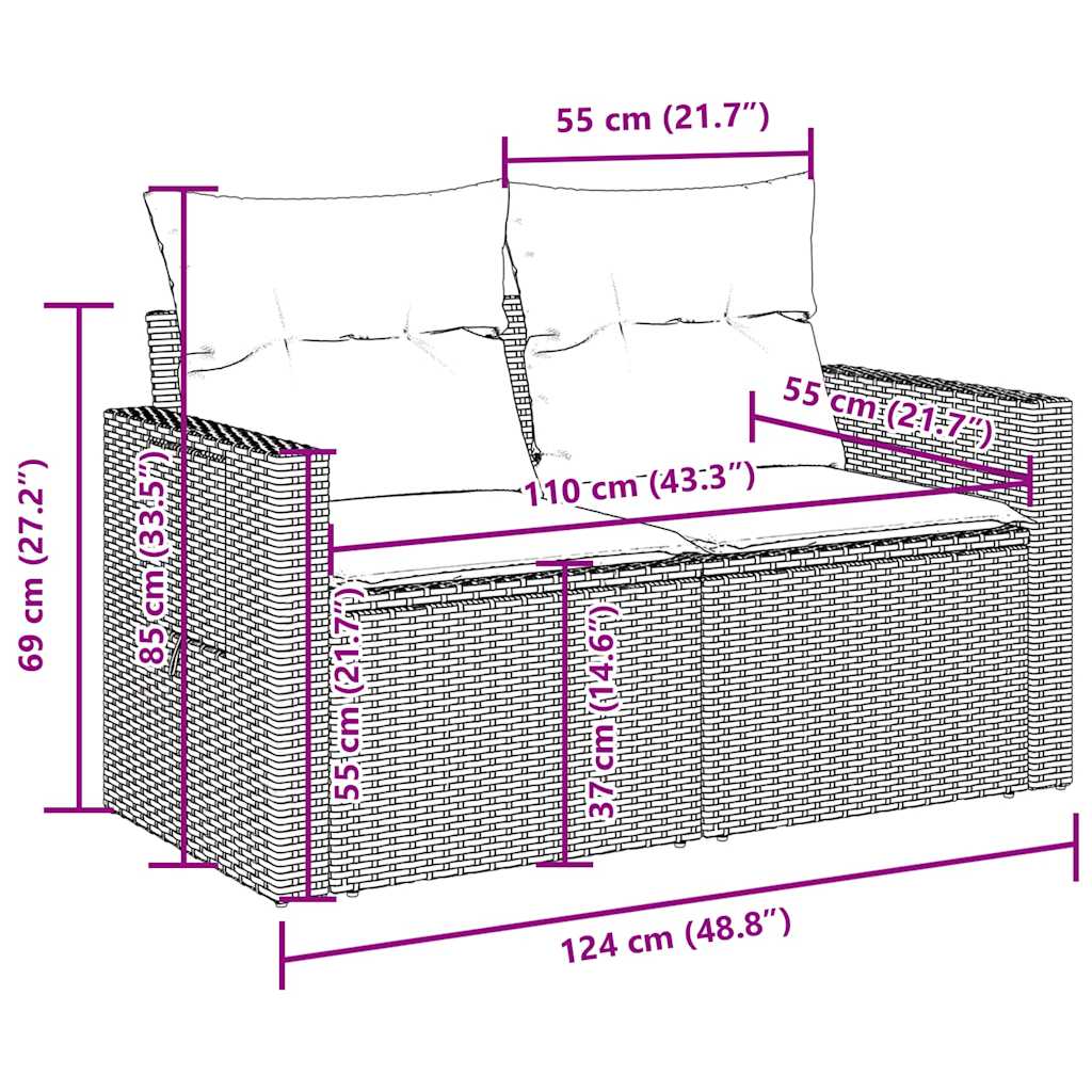 Set Divano da Giardino 6 pz con Cuscini Nero in Polyrattan