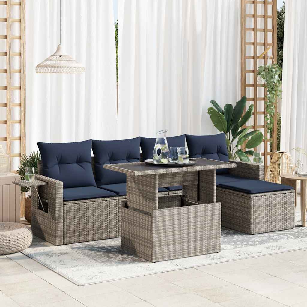 Set Divano da Giardino 6 pz con Cuscini Grigio