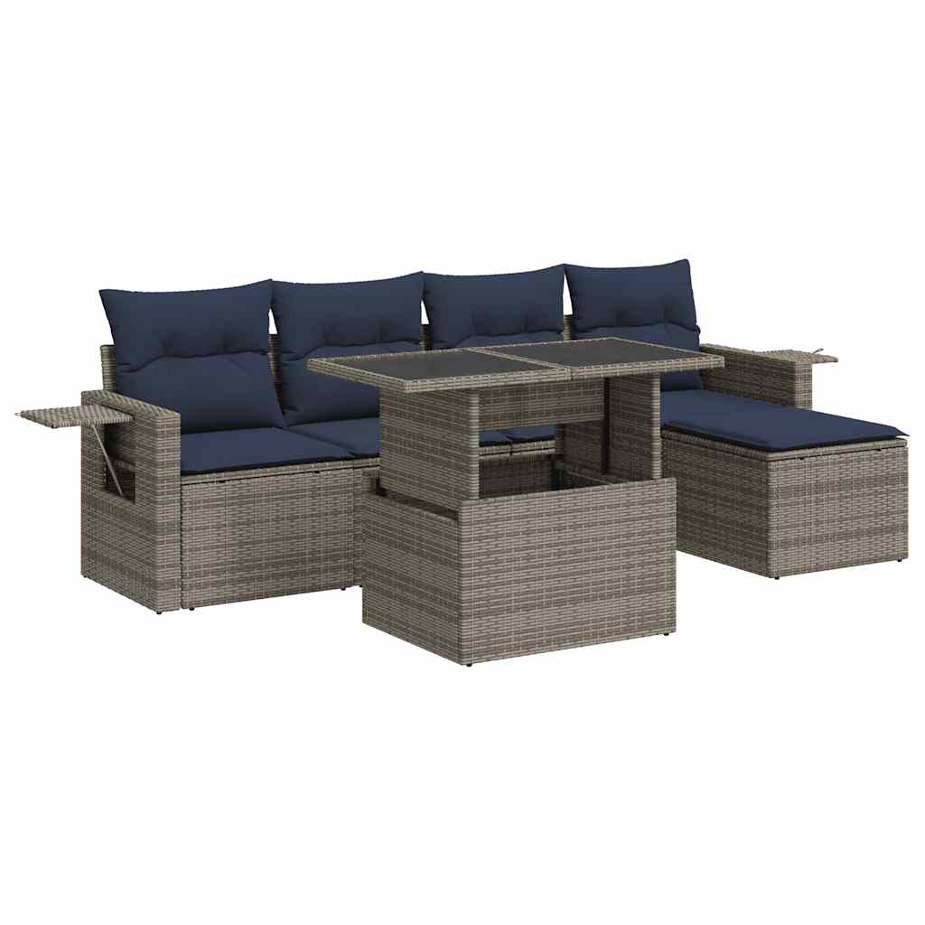Set Divano da Giardino 6 pz con Cuscini Grigio