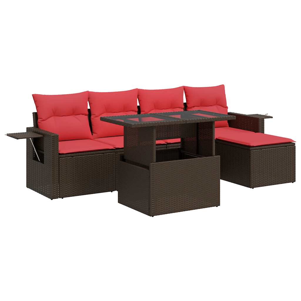 Set Divano da Giardino 6 pz con Cuscini Marrone