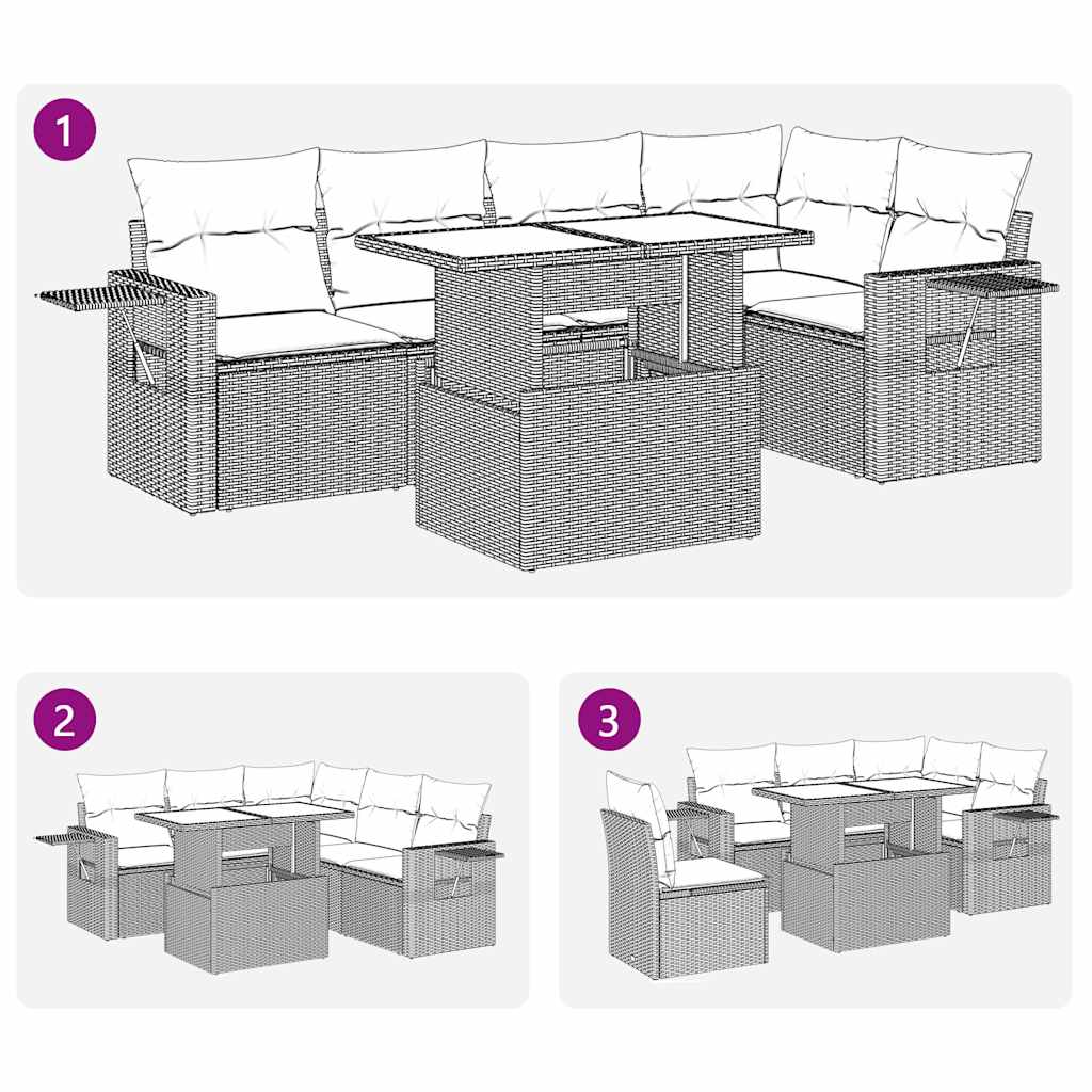 Set Divano da Giardino 6pz con Cuscini Grigio Polyrattan Acacia
