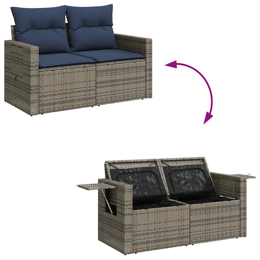 Set Divano da Giardino 6pz con Cuscini Grigio Polyrattan Acacia