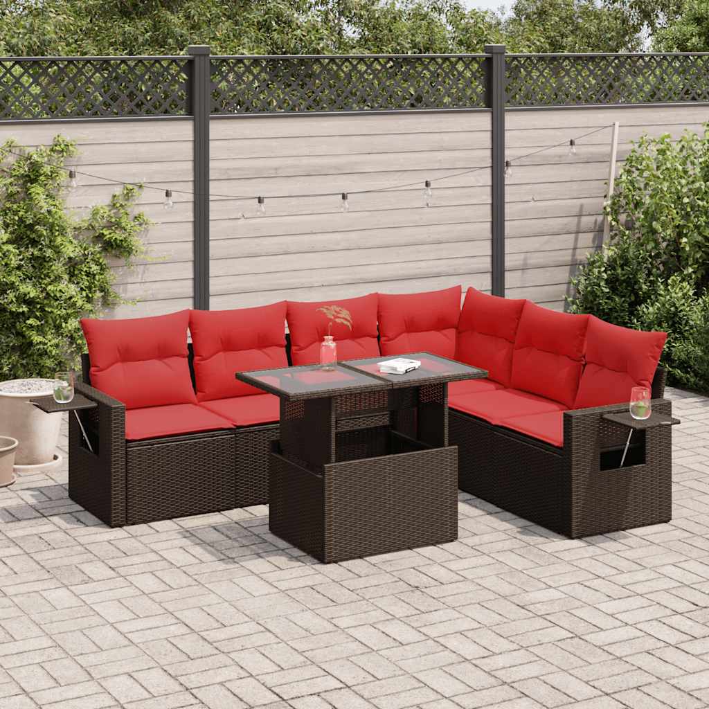 Set Divani da Giardino 7 pz con Cuscini Marrone