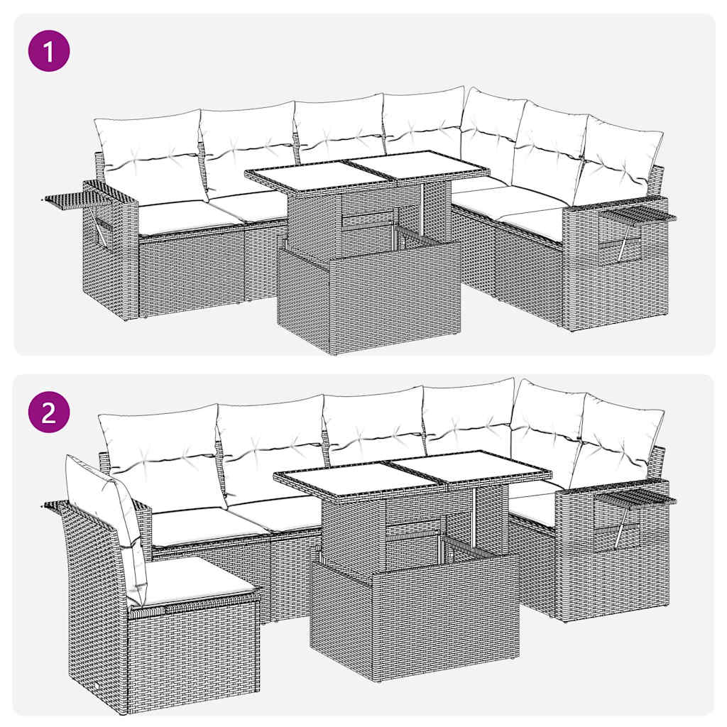 Set Divani da Giardino 7 pz con Cuscini Marrone