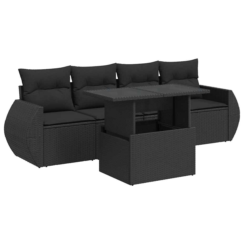 Set Divani da Giardino 5 pz con Cuscini in Polyrattan Nero