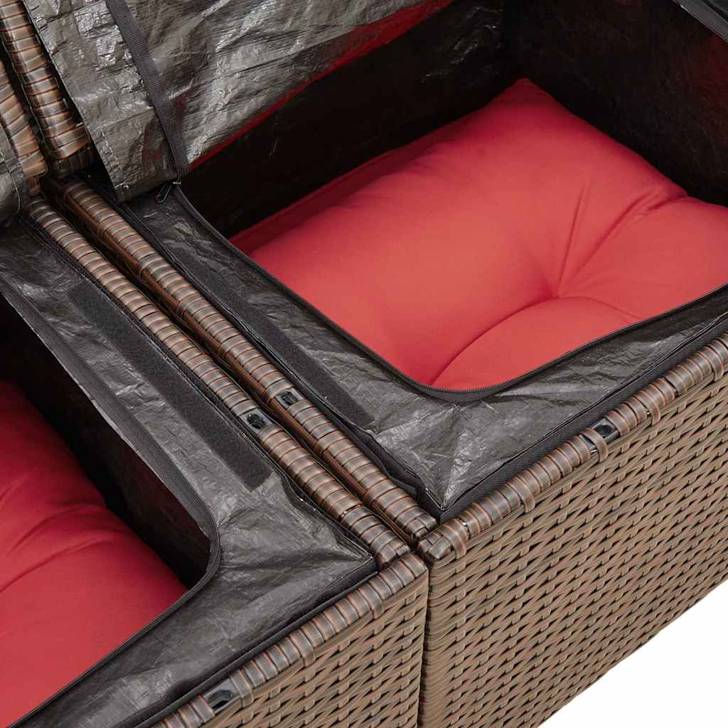 Set Divano da Giardino 5 pz Cuscini Marrone Polyrattan e Acacia