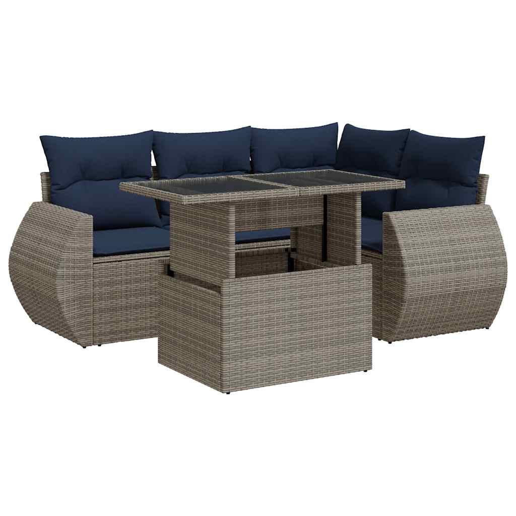 Set Divano Giardino 5 pz con Cuscini Grigio Polyrattan Acacia