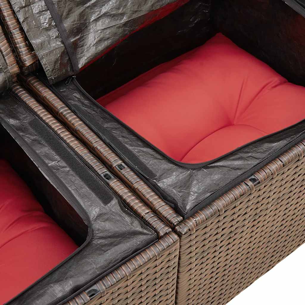 Set Divano da Giardino 5 pz Cuscini Marrone Polyrattan e Acacia