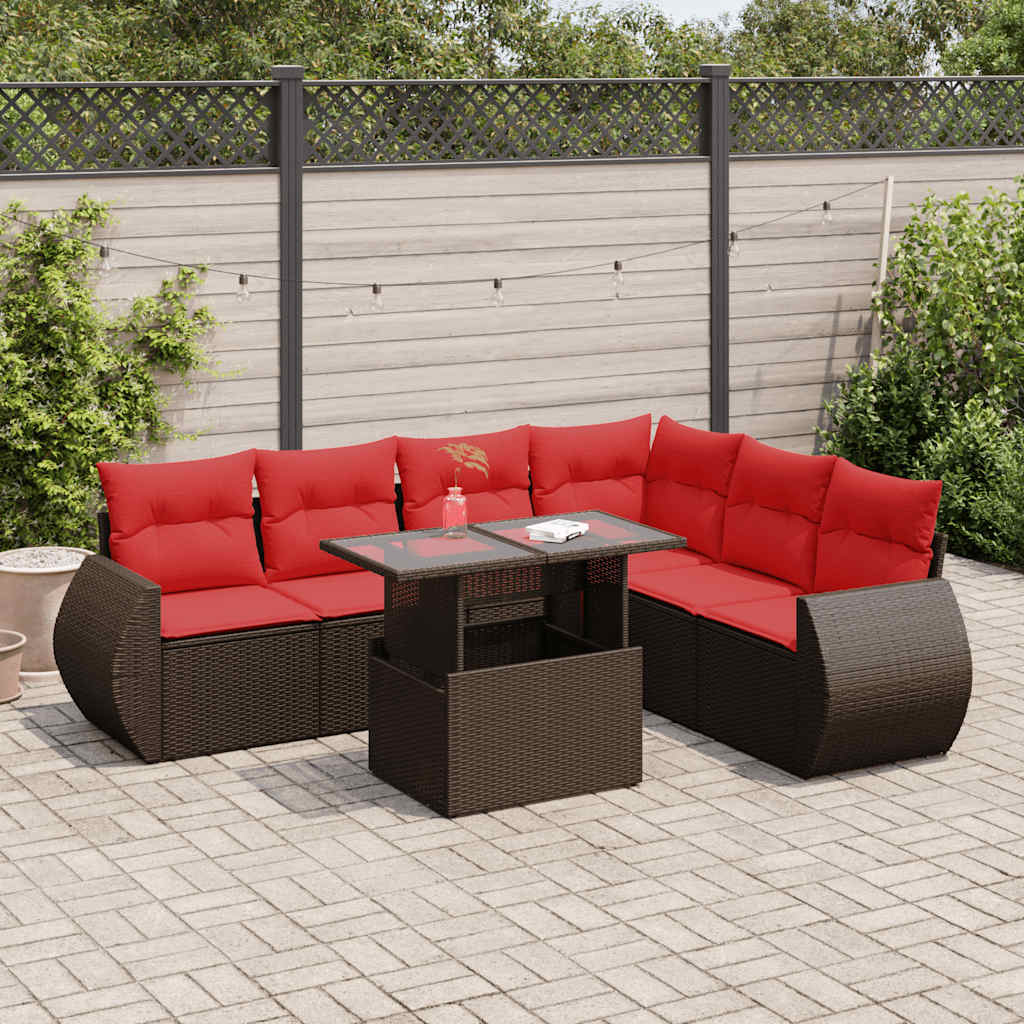 Set Divani Giardino 7 pz con Cuscini Marrone Polyrattan Acacia