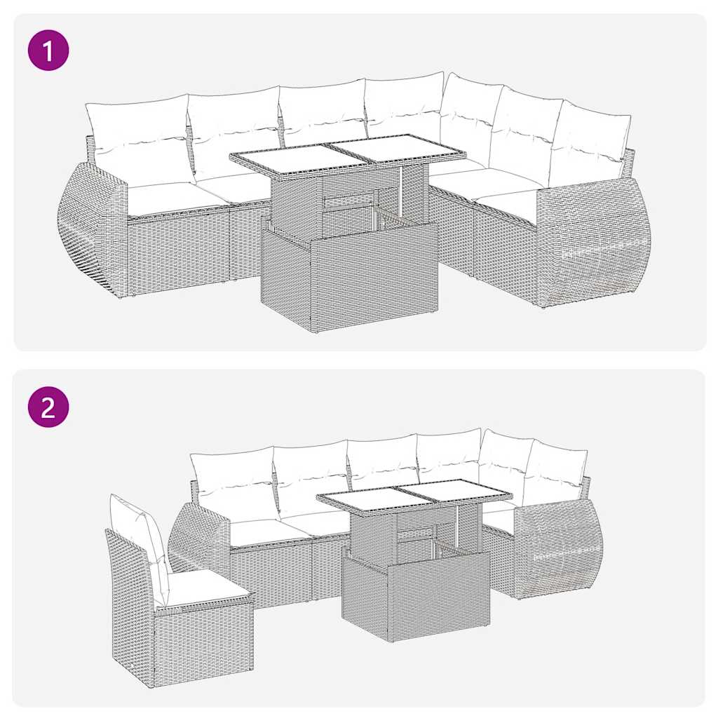 Set Divani Giardino 7 pz con Cuscini Marrone Polyrattan Acacia