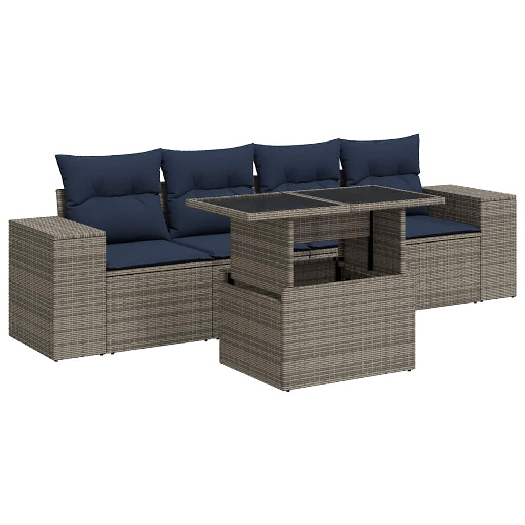Set Divano Giardino 5 pz con Cuscini Grigio Polyrattan Acacia