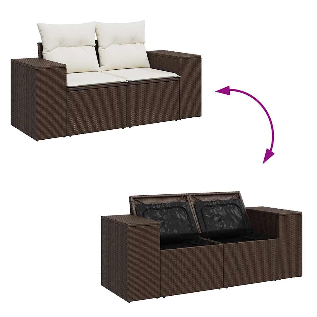 Set Divano da Giardino 5 pz con Cuscini Marrone in Polyrattan