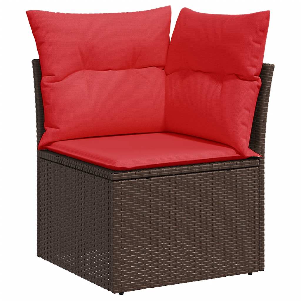 Set Divano da Giardino 5 pz Cuscini Marrone Polyrattan e Acacia