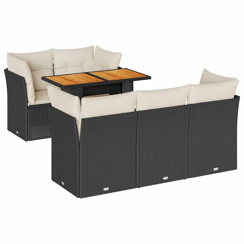 Set Divano da Giardino 6 pz con Cuscini Nero in Polyrattan