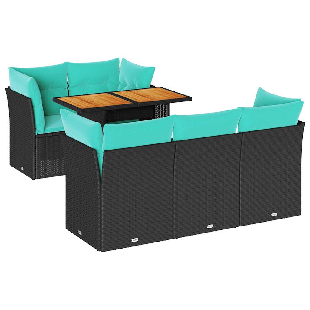 Set Divano da Giardino 6 pz con Cuscini Nero in Polyrattan