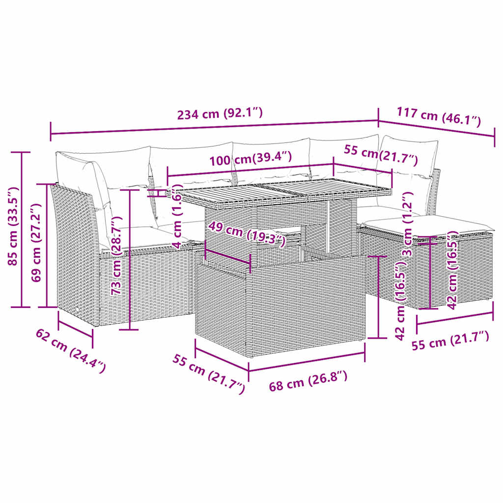 Set Divano da Giardino 6 pz con Cuscini Grigio in Polyrattan