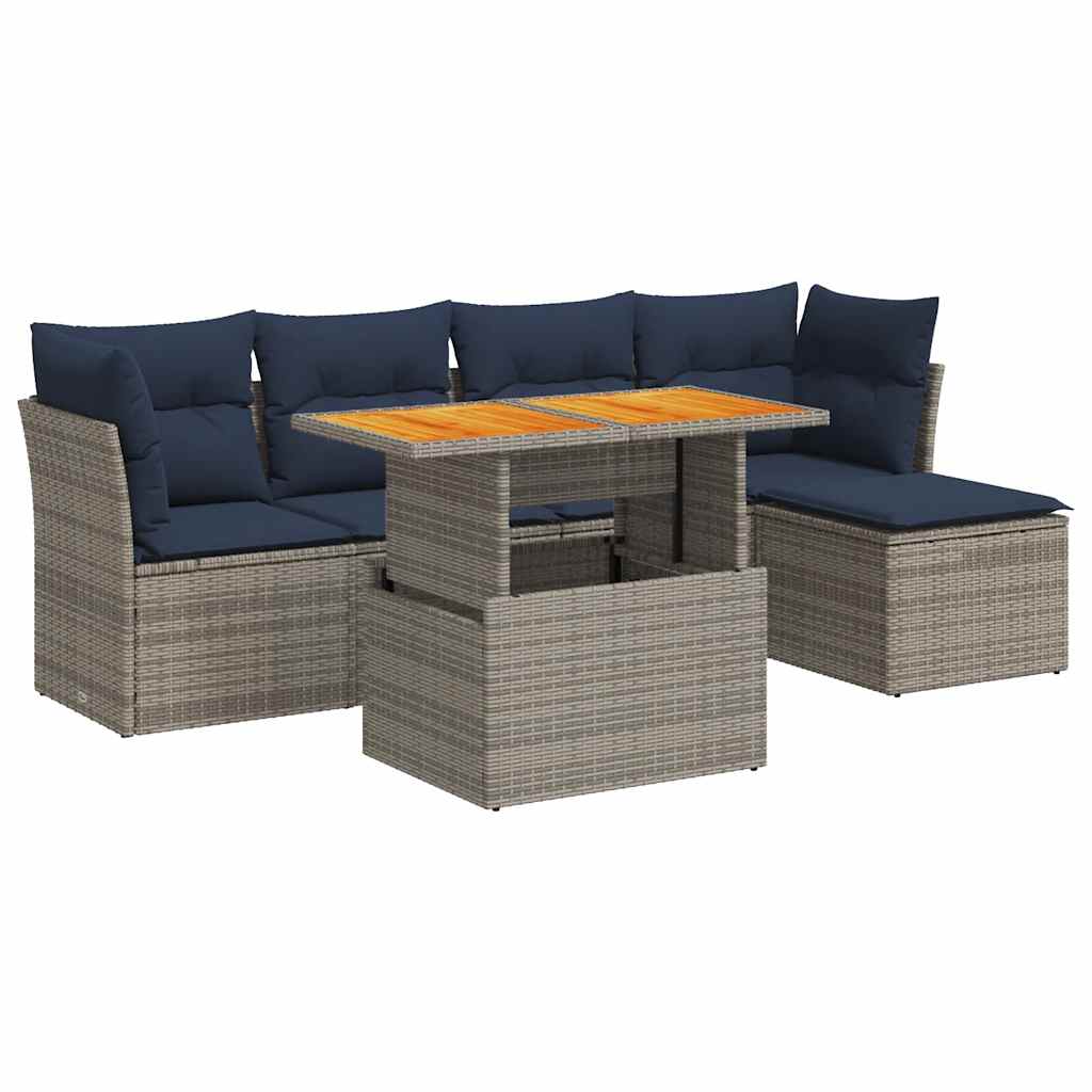 Set Divano da Giardino 6 pz con Cuscini Grigio in Polyrattan