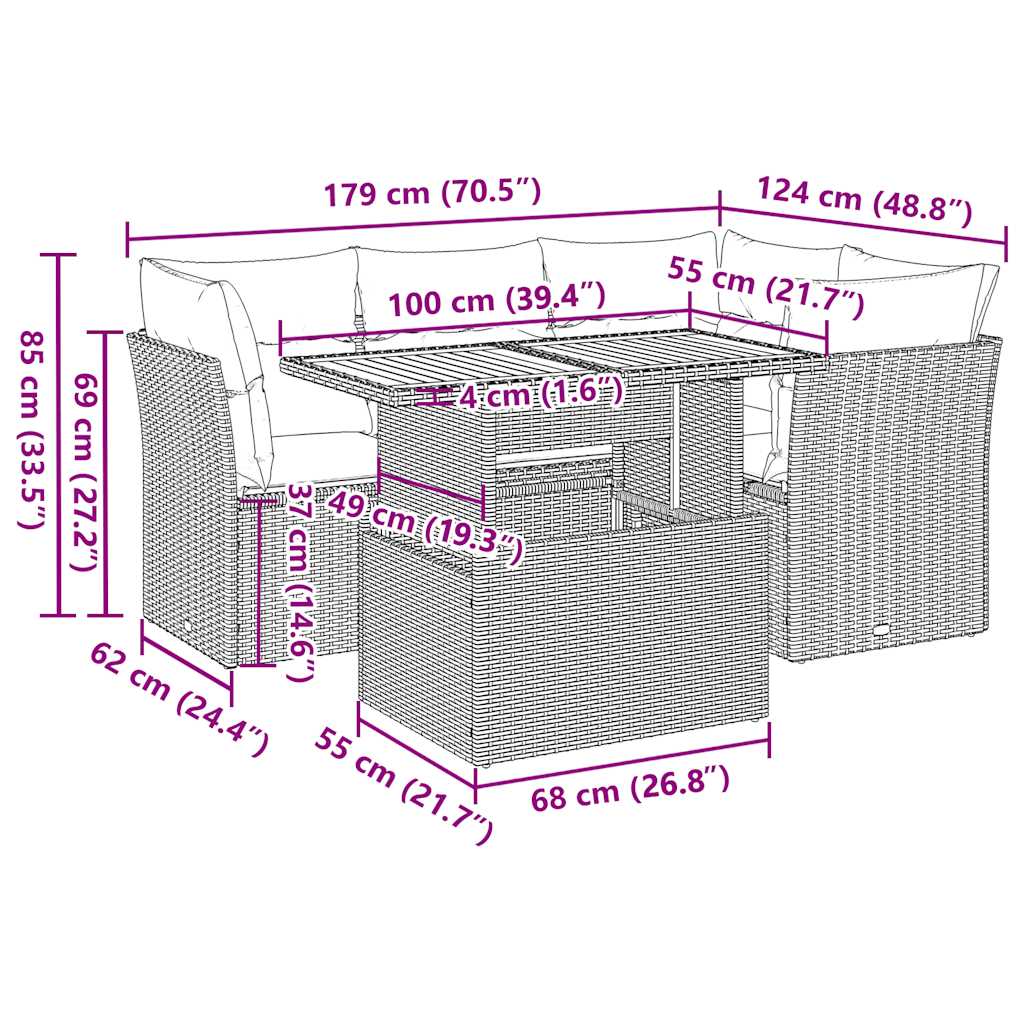 Set Divani da Giardino 5 pz con Cuscini in Polyrattan Nero