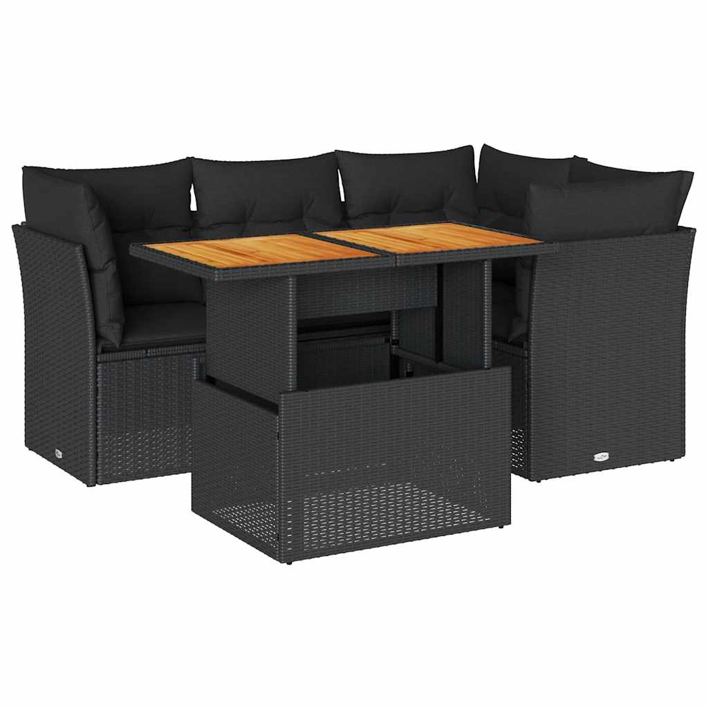 Set Divani da Giardino 5 pz con Cuscini in Polyrattan Nero