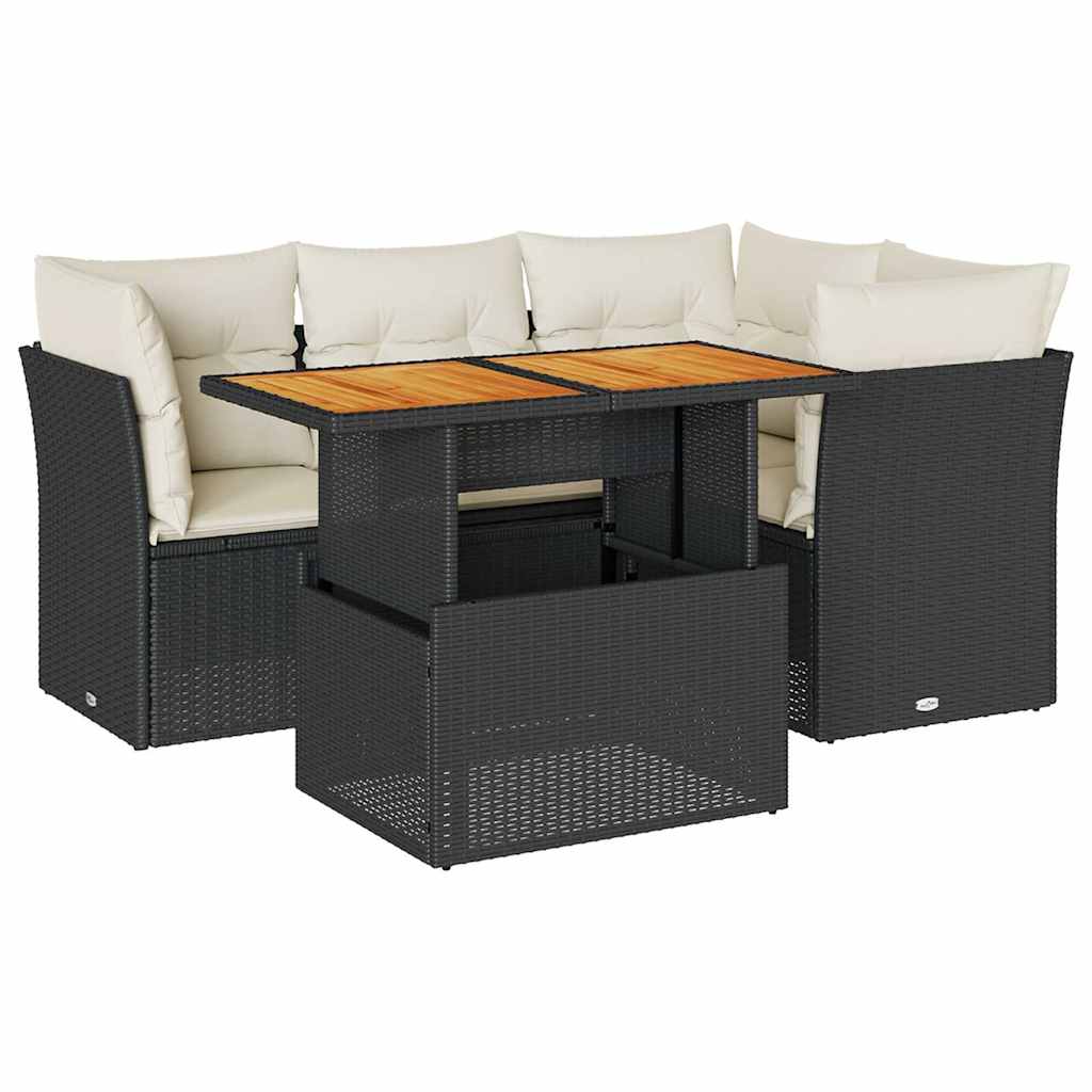 Set Divani da Giardino 5 pz con Cuscini in Polyrattan Nero